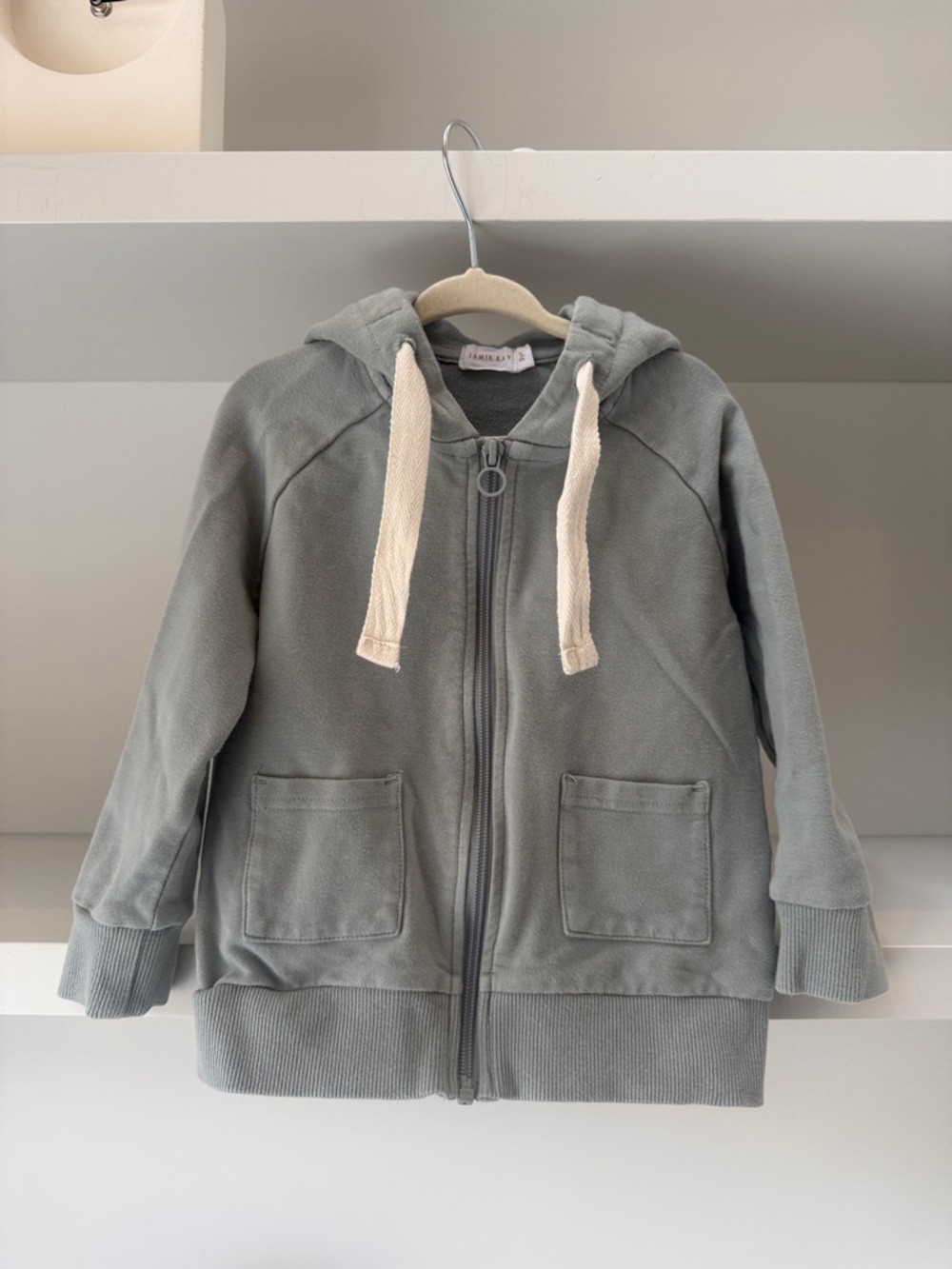Jamie Kay Sage Green Zip Hoodie with Cream Drawstrings